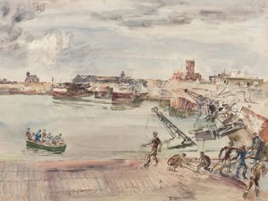 Docks ex entrepôts du Port du Calais Bassin Ouest, 1944 - Thomas Barclay Hennell