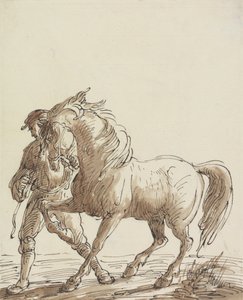 Homme menant un cheval