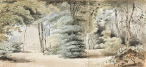 Partie des jardins de Merton avec une tonnelle et des arbres (recto)