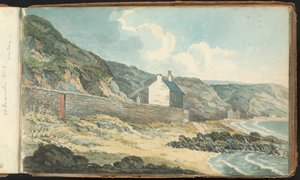 Album de dessins de paysages et de figures : Maisons sur un rivage rocheux - Thomas Bradshaw
