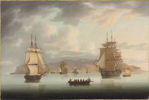 Rade de Funchal, H.M.S. Blenheim avec Greyhound et Harrier en route, 1805