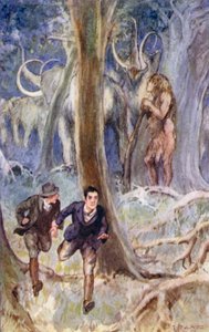 Illustration pour Voyage au centre de la Terre de Jules Verne (lithographie en couleur)
