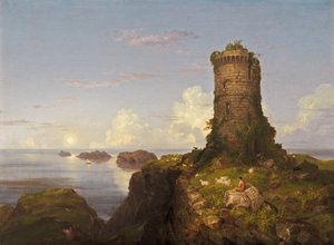 Scène de côte italienne avec tour en ruine, 1838