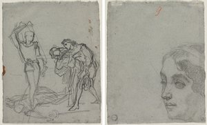 Duel après le bal masqué (recto) ; Tête de femme (verso) - Thomas Couture