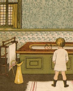 Vie domestique : Enfant prenant un bain dans la salle de bain
