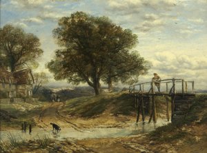 Paysage avec Ruisseau, Pont et Cottage