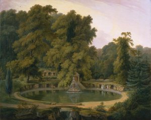 Temple, fontaine et grotte dans le parc de Sezincote