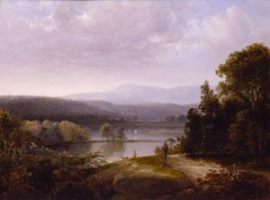 Vue sur la rivière avec des chasseurs et des chiens - Thomas Doughty
