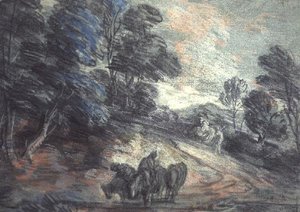 Paysage boisé avec chevaux buvant - Thomas Gainsborough