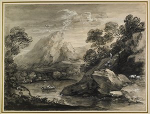 Paysage montagneux avec un bateau sur un lac