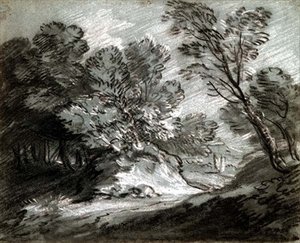 Paysage boisé avec une montagne lointaine - Thomas Gainsborough