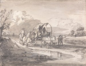 Paysage ouvert avec cavaliers et chariot couvert - Thomas Gainsborough