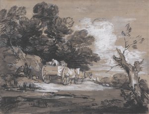 Paysage boisé avec charrette de campagne et personnages - Thomas Gainsborough
