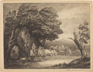 Paysage boisé avec deux charrettes et des personnages - Thomas Gainsborough