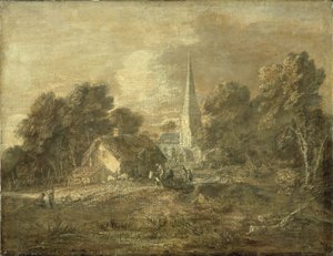 Paysage boisé avec scène de village, début 1770-72 - Thomas Gainsborough