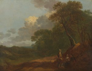 Paysage boisé avec un homme parlant à deux femmes assises - Thomas Gainsborough RA