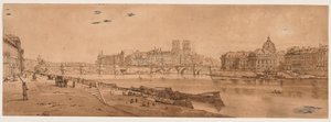 Une sélection de vingt des vues les plus pittoresques de Paris : Vue du Pont Neuf, partie du Louvre, Notre-Dame et le Collège des Quatre Nations - Thomas Girtin