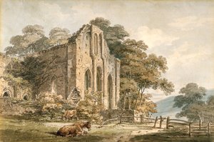 Abbaye de Valle Crucis, Denbighshire, nord du Pays de Galles (aquarelle sur crayon sur papier vélin blanc) - Thomas Girtin