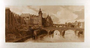Vue du Pont au Change, du Théâtre de la Cité, du Pont Neuf, de la prison de la Conciergerie, etc., prise du Pont Notre-Dame - Thomas Girtin