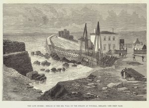Les dernières tempêtes, brèche dans la digue sur le Strand à Youghal, Irlande