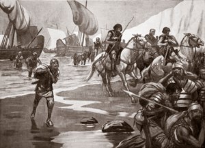 Deuxième débarquement de César, 54 av. J.-C., illustration tirée de "Hutchinson