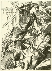 Hereward et ses hommes attaquent les Normands (gravure) - Thomas Heath Robinson