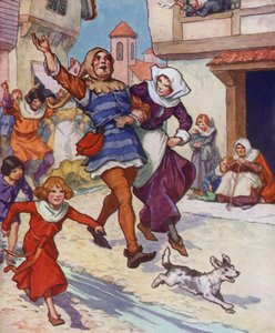 Illustration pour Le joueur de flûte de Hamelin (lithographie couleur) - Thomas Heath Robinson