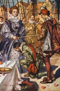 Illustration pour la vie de Sir Francis Drake (lithographie couleur)