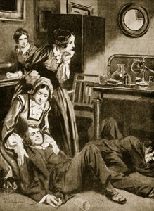 James Simpson et ses assistants découvrent le chloroforme, novembre 1847 (lithographie) - Thomas Heath Robinson