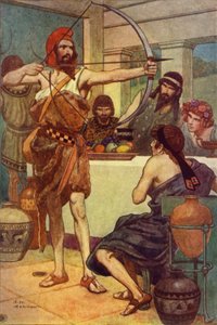 Ulysse punit les prétendants (lithographie couleur) - Thomas Heath Robinson