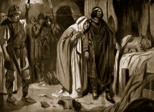 La reine Ethelburga persuadant Ine de Wessex de renoncer à la couronne, 728, illustration tirée de "Hutchinson