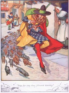 "Pas après pas, ils ont suivi la danse" (lithographie couleur) - Thomas Heath Robinson