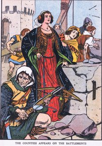 La comtesse apparaît sur les créneaux (lithographie couleur) - Thomas Heath Robinson