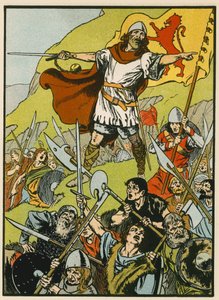Wallace dirigeant ses soldats (lithographie couleur) - Thomas Heath Robinson