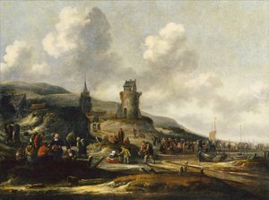 Vue de Scheveningen avec des pêcheurs vendant leur prise - Thomas Heeremans