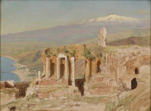 Vue des ruines du théâtre grec de Taormina et du mont Etna, Sicile - Thomas Hiram Hotchkiss