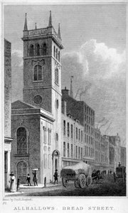 Église All Hallows, Bread Street, Londres, 1829 - Thomas Hosmer Shepherd