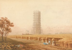 Colonne de Bonaparte en échafaudage à Boulogne, France, avec des moissonneurs dans un champ - Thomas Hosmer Shepherd