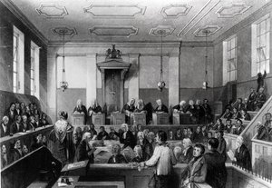Cour criminelle centrale, The Old Bailey, gravé par H. Melville - Thomas Hosmer Shepherd