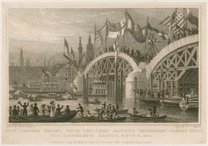 Construction du nouveau pont de Londres, 9 novembre 1827 - Thomas Hosmer Shepherd