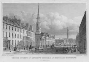 George Street, église St Andrew, et monument de Lord Melville, Édimbourg - Thomas Hosmer Shepherd