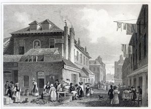 Marché de Hungerford, Strand, gravé par Thomas Barber, 1830