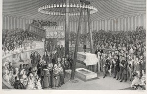 Pose de la première pierre de la nouvelle Bourse Royale, tirée de 
