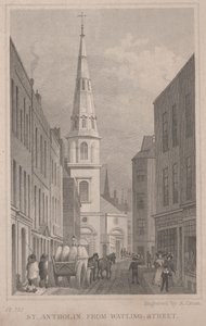 St. Antholin, de Watling Street, gravé par A. Cruse, vers 1830 - Thomas Hosmer Shepherd