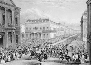 Procession funéraire de Wellington passant devant le Senior United Service Club, Pall Mall, Londres, 1852 - Thomas Hosmer Shepherd