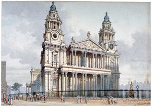 Façade ouest de la cathédrale Saint-Paul, City de Londres, 1814 - Thomas Hosmer Shepherd