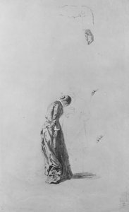 Femme debout avec homme en contour
