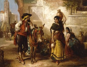 Une conversation à la fontaine, Séville - Thomas Kent Pelham