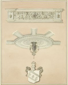 Détails de la salle de la bibliothèque de droit, y compris le pendentif central du plafond et la corniche - Thomas Leeson the Elder Rowbotham