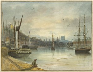 Vue du port flottant vers la cathédrale, depuis l